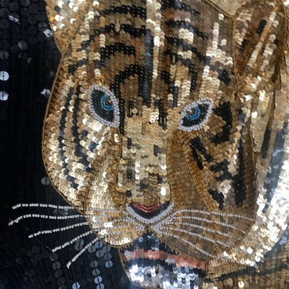 1980’s Gucci style sequin and beaded leopard/tiger dolman dress - Picture 13 of 13